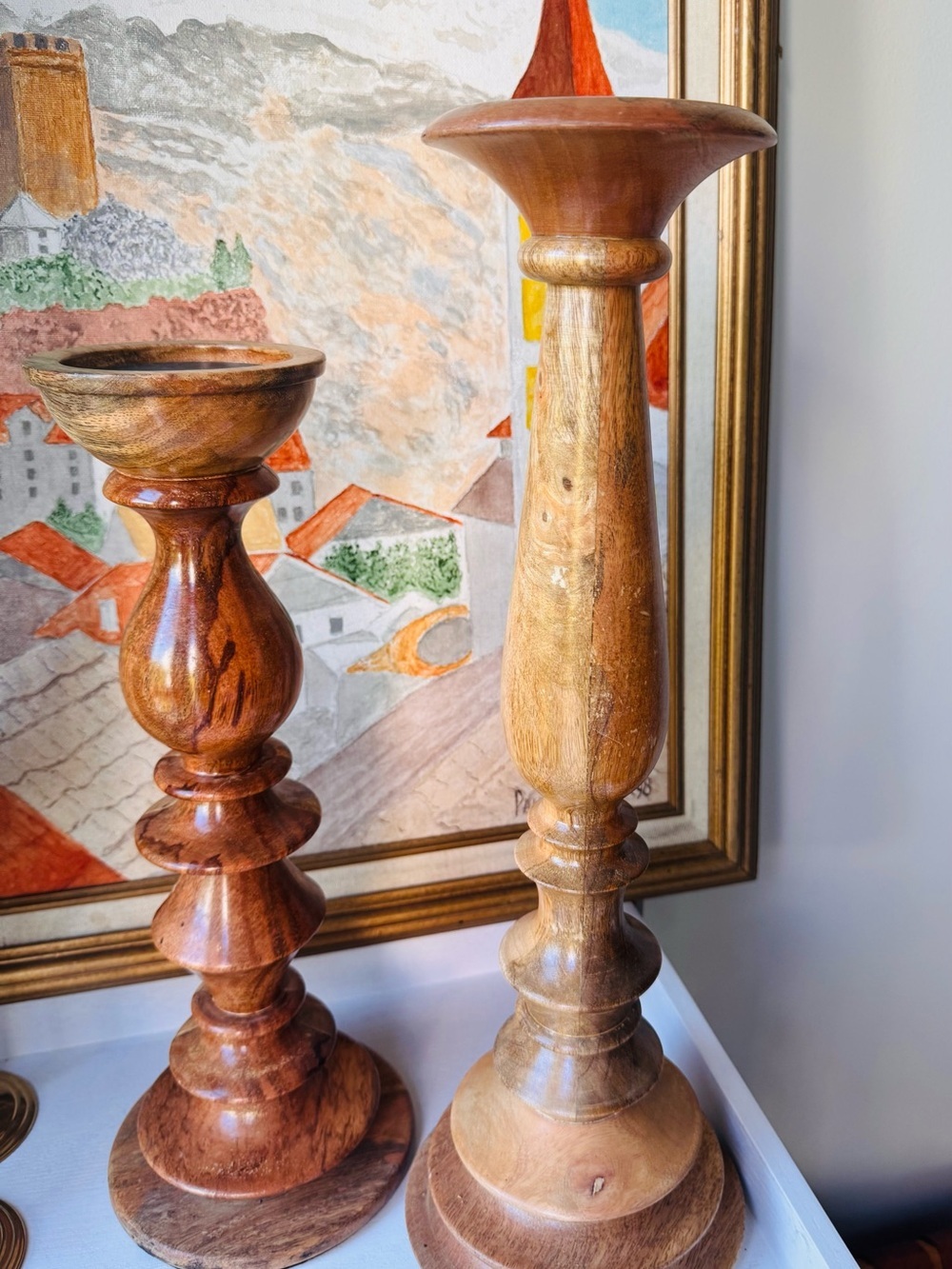 2 Pottery Barn Wooden Pillar Candel holders Farmhouse Chunky Turned Wood - Picture 3 of 10